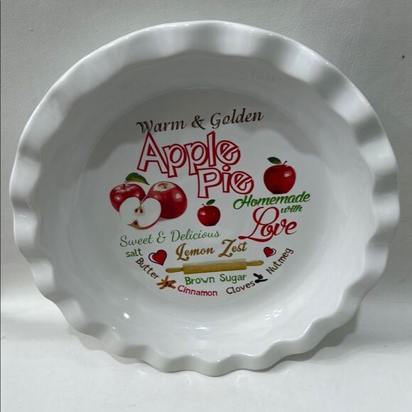 Apple Pie Ceramic Recipe Baking Dish 10 In Round 1 1/2 In Tall Homemade Love - Picture 2 of 6